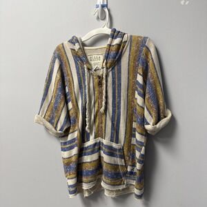 Billabong Short Sleeve Full Zip Hoodie Women's Size M Striped Vtg Y2K Beach Surf